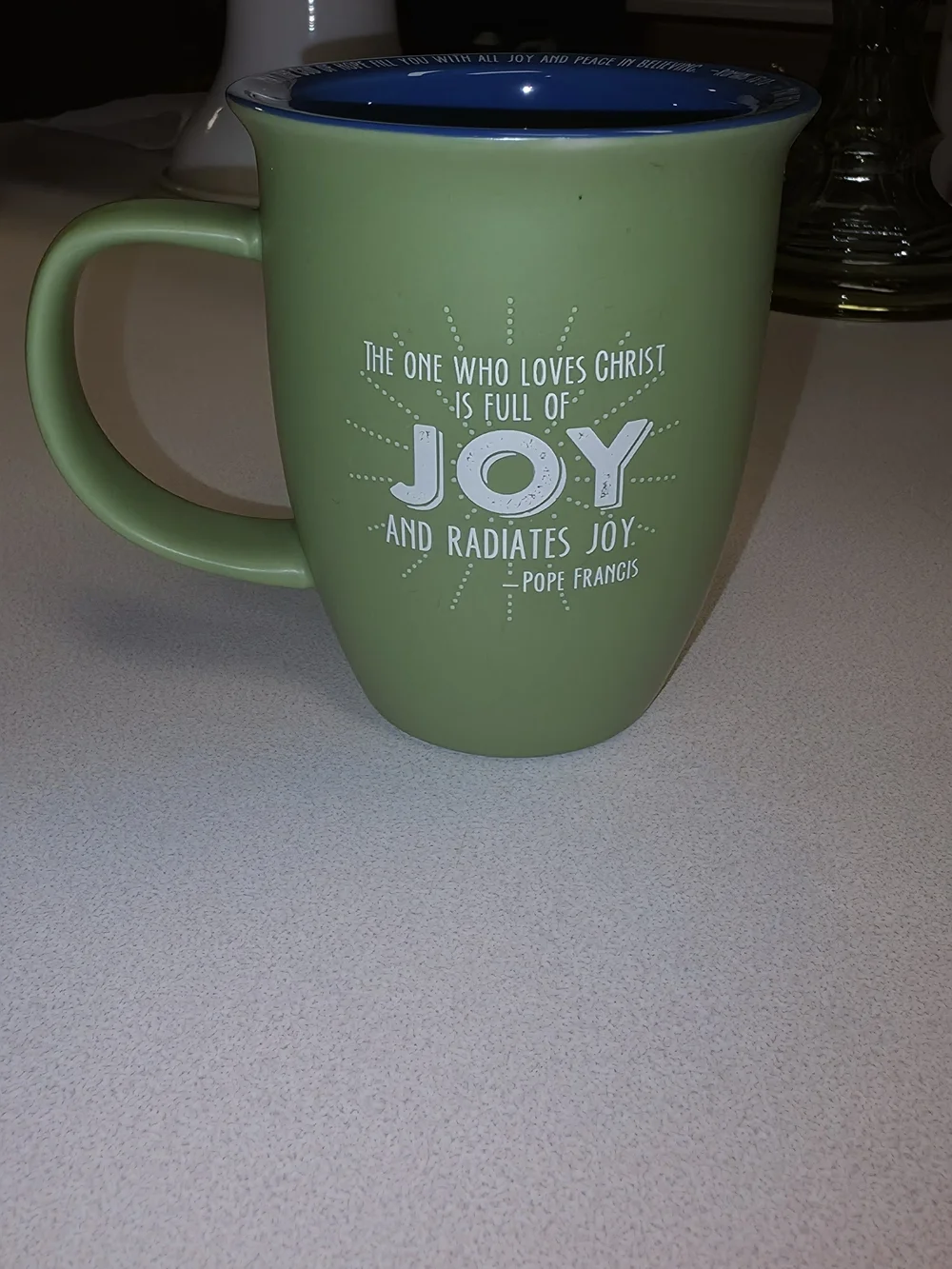 Green Ceramic 'Joy' Quote Mug by